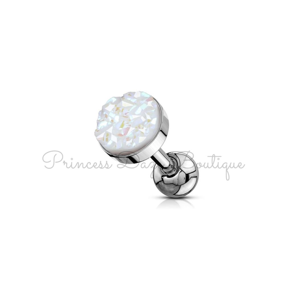 White Druzy Stone Cartilage Tragus Barbell Earring